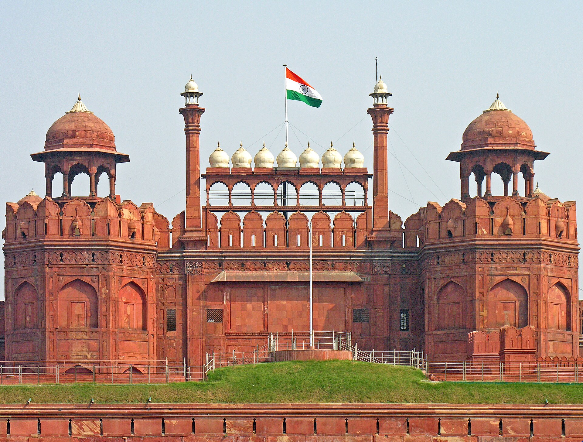Red Fort - Closer view of the top part of the gate above the Meena Bazaar. Delhi, India