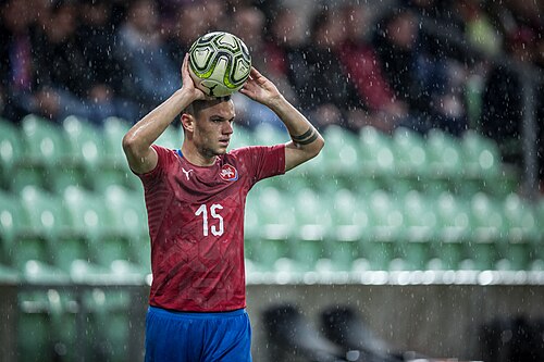 Daniel Souček playing for Czechia in European Under-21 Championship 2021 Qualifying Round between Czechia and Greece [1:1] (10 October 2019, City stadium…